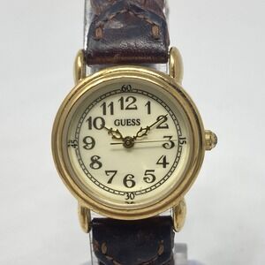 Vintage Guess Watch Women 26mm Gold Tone Braided Leather New Battery 8" 1996